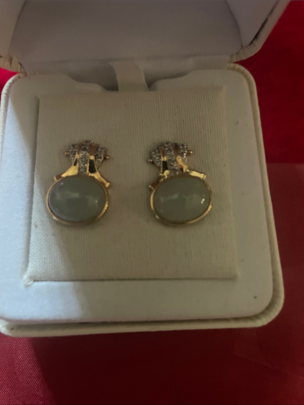 Sterling silver marked "925" Mint Jade Cabochon Drop Earrings with Crystal Accen